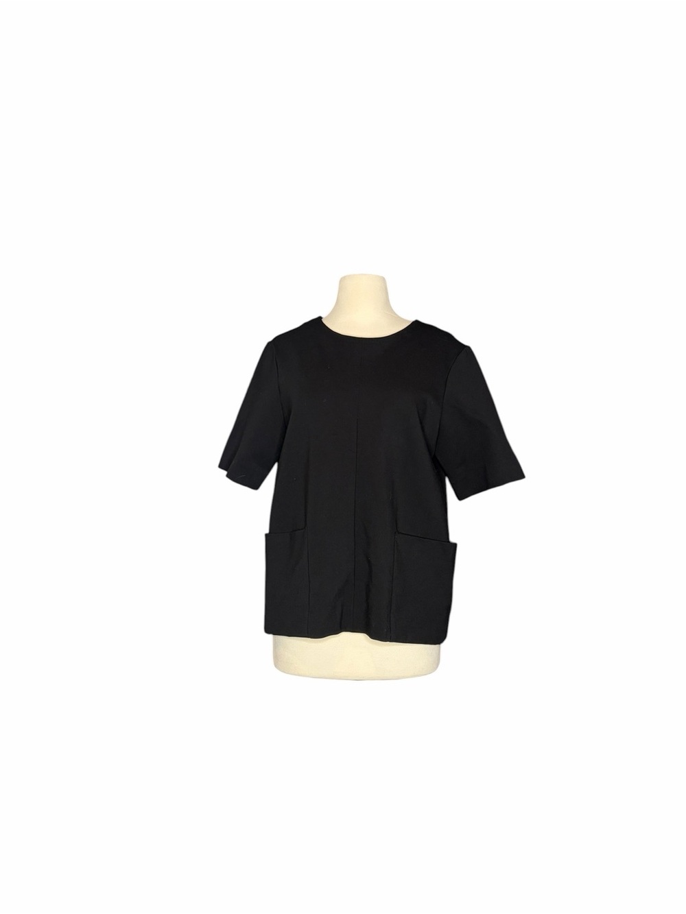 Everlane Ponte Knit Short Sleeve Front Pocket Top Black